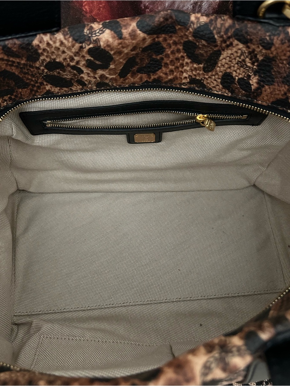 MCM Authentic Leopard Print Studded Clean Keana Crossbody Boston Bag - Picture 8 of 10